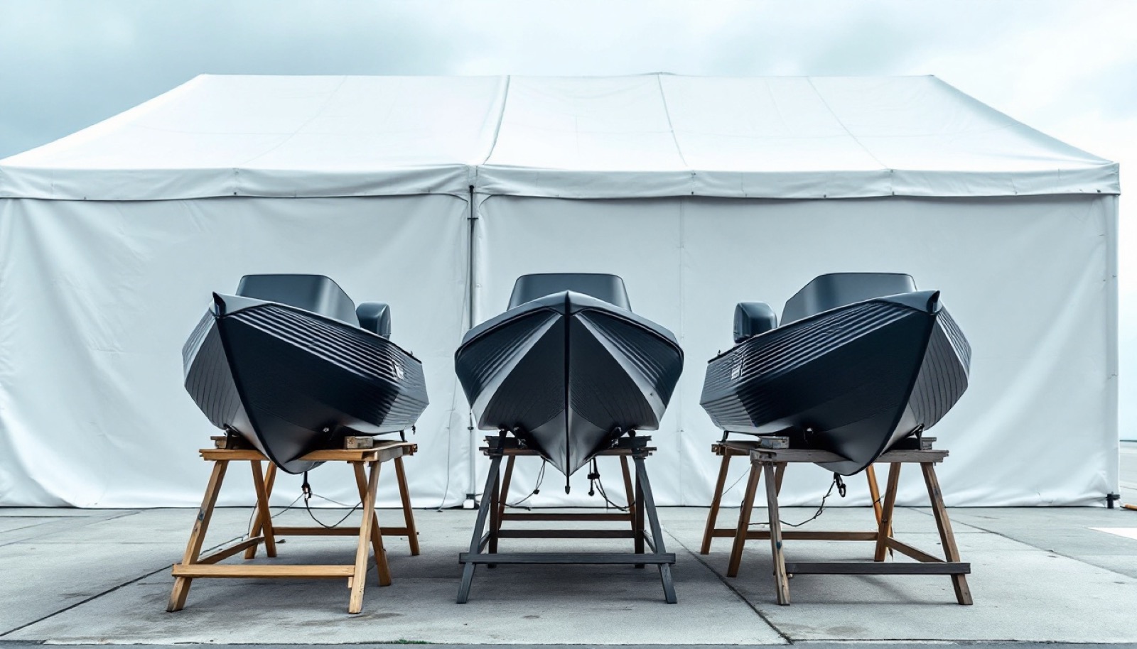 Printed hulls on trestles as they leave the floor, concept render